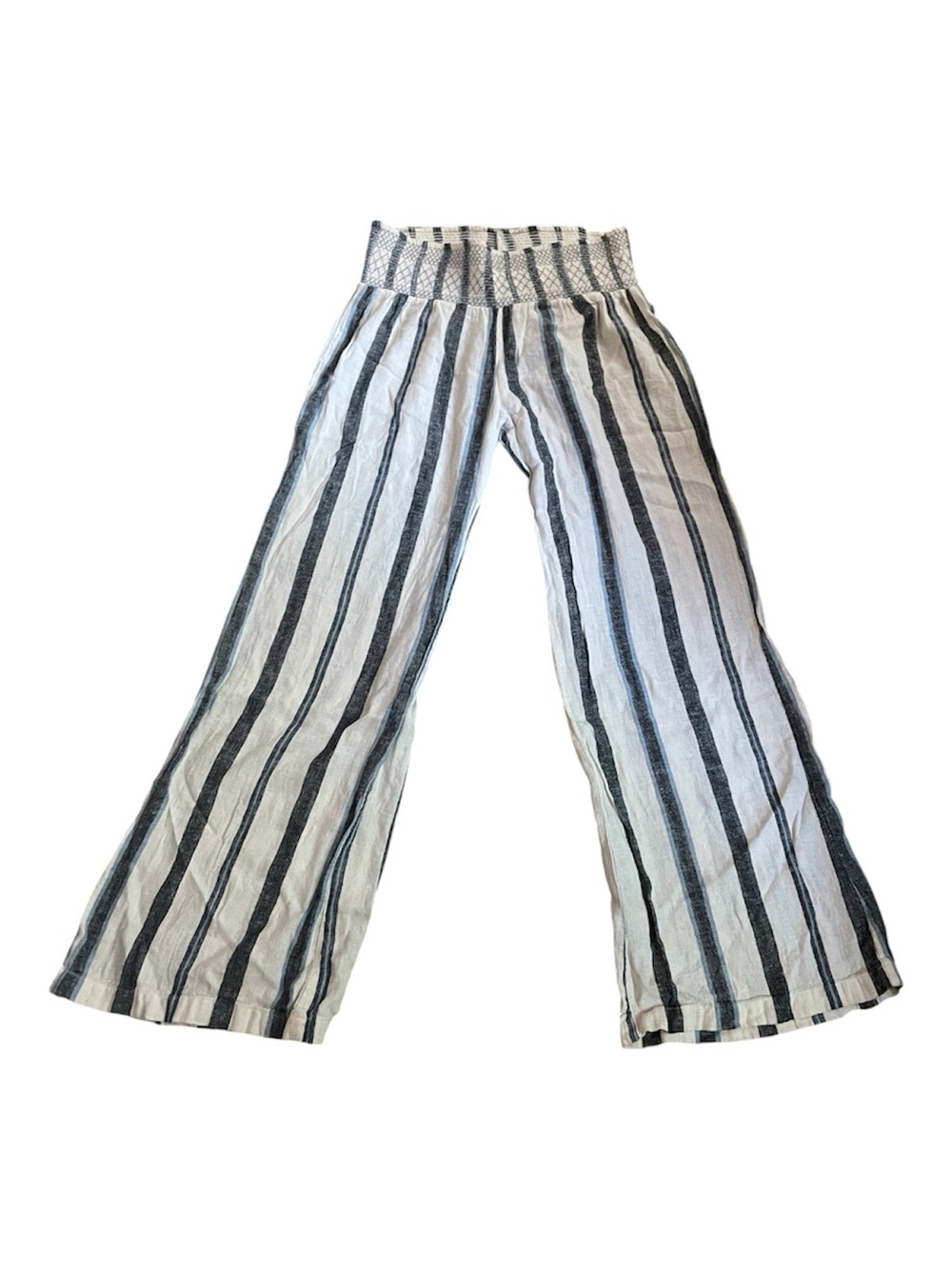 Wonen’s NWOT Indigo Rein Striped Wide Leg Elastic Waist Linen Blend Pants